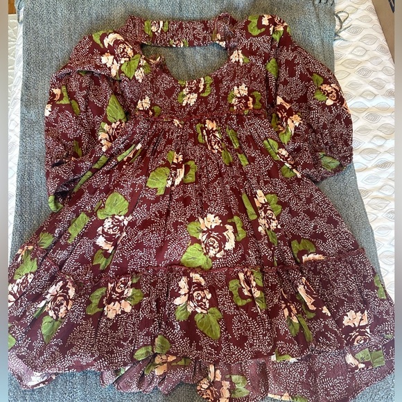 Free People Summer Picnic Printed Mini Dress Raisin - Picture 6 of 7